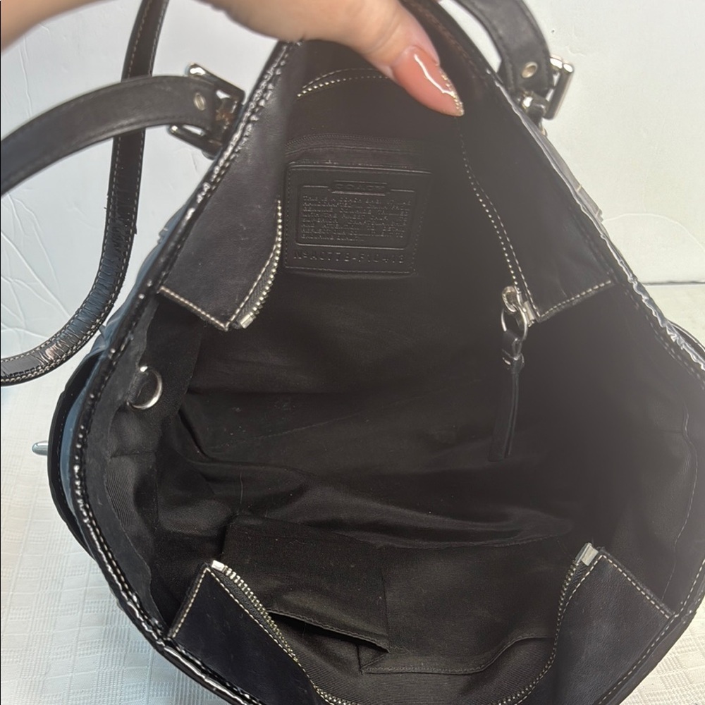 Coach Black Leather Tote with Silver Hardware - Picture 8 of 9